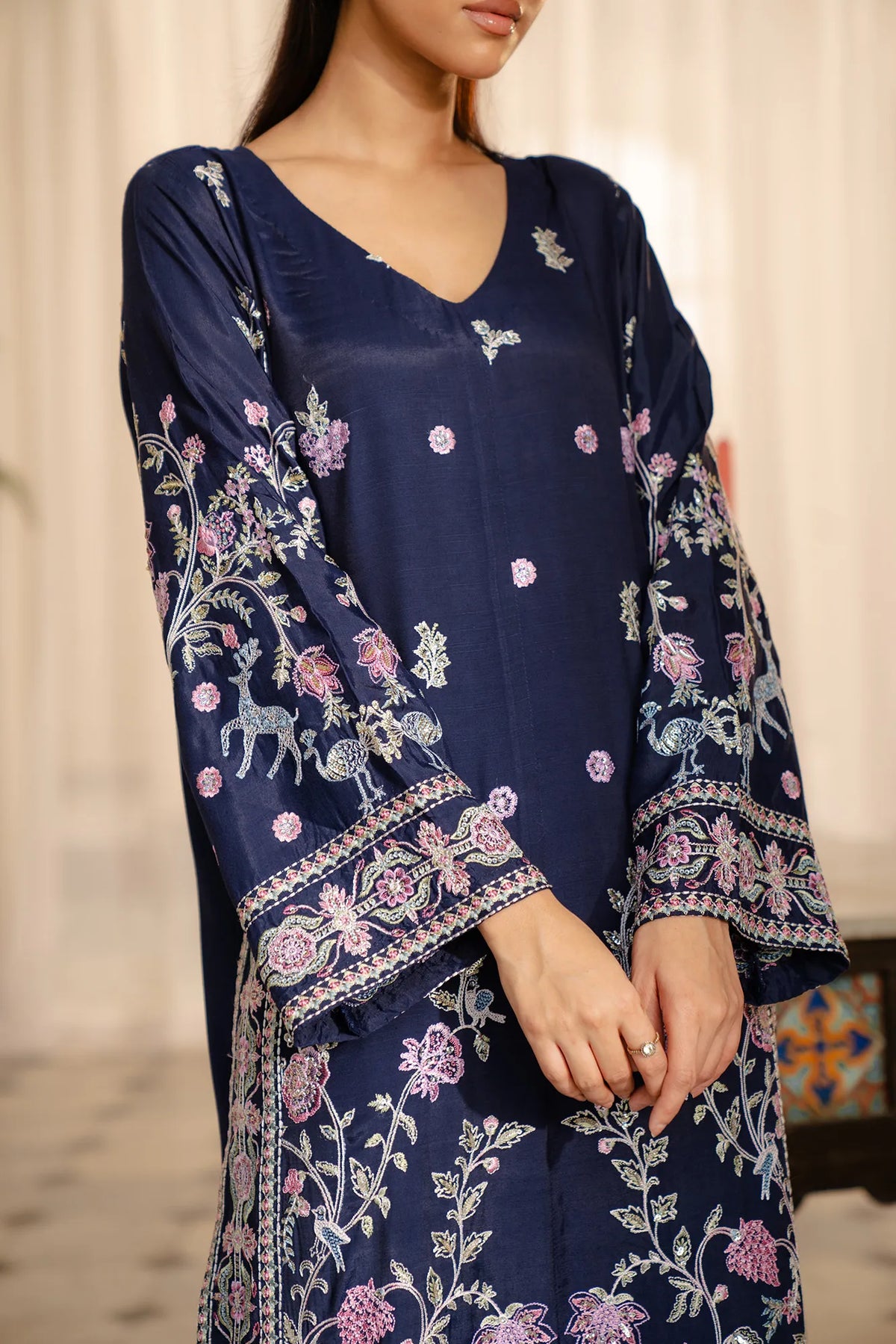 1 Piece Embroidered Raw Silk Kaftan