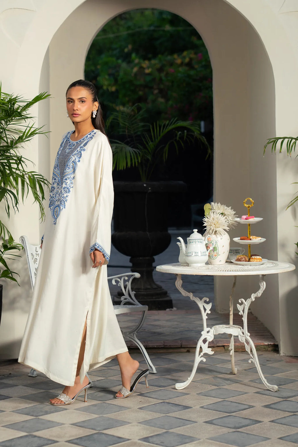 1 Piece Embroidered Raw Silk Kaftan