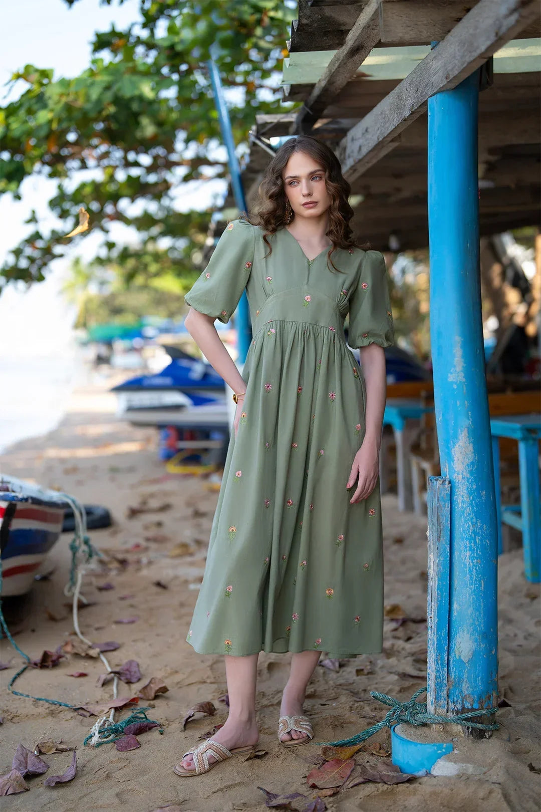 1 Piece Embroidered Midi Dress