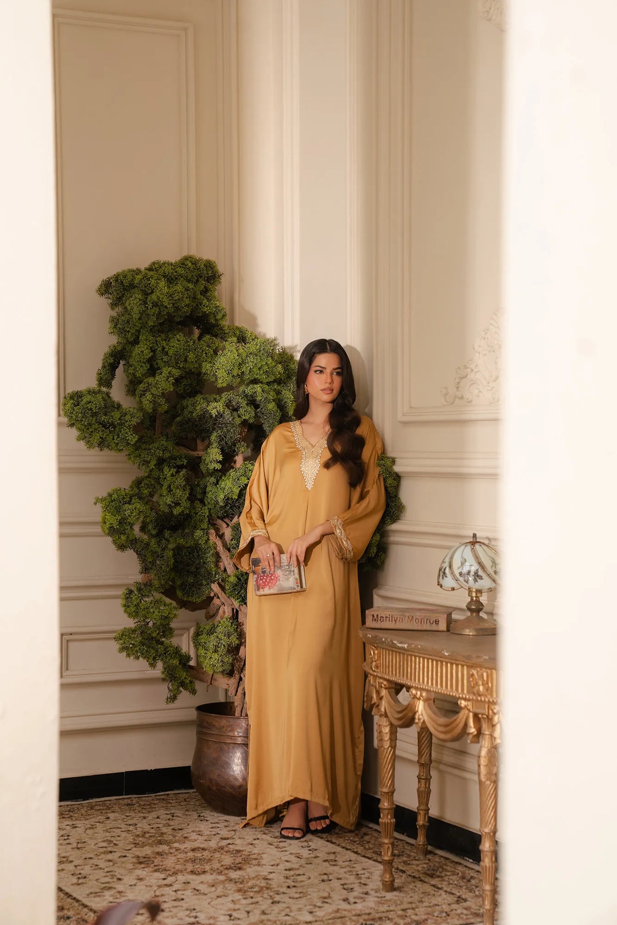 1 Piece Embroidered Raw Silk Kaftan