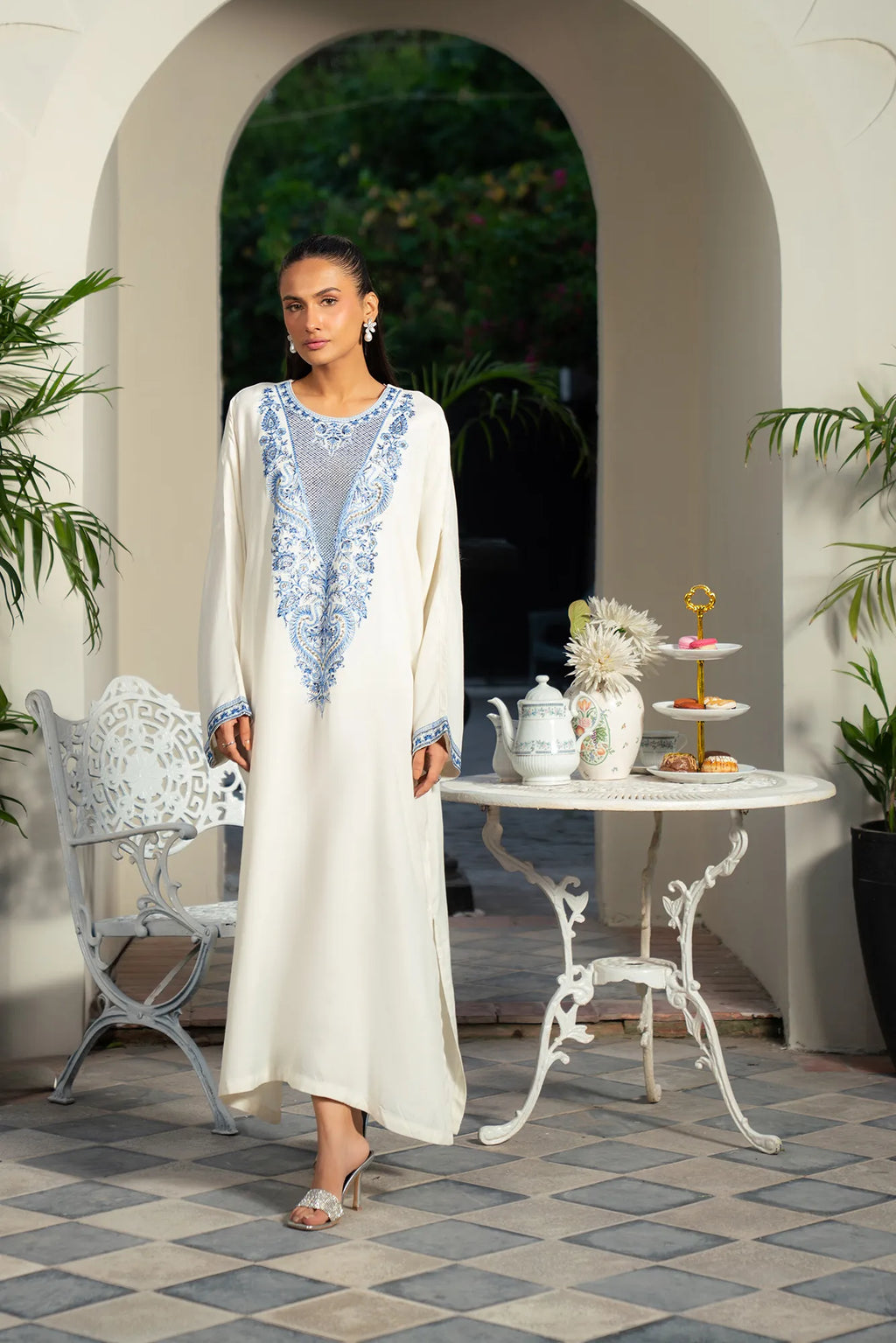 1 Piece Embroidered Raw Silk Kaftan